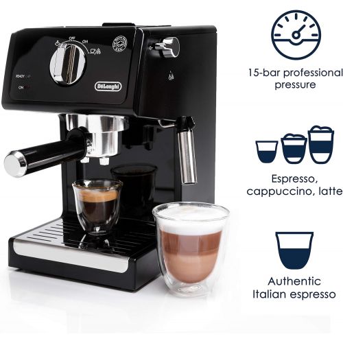 드롱기 [아마존베스트]DeLonghi 15 Bar Espresso Machine with Advanced Cappuccino System, 9.6 x 7.2 x 11.9 inches, Black/Stainless Steel