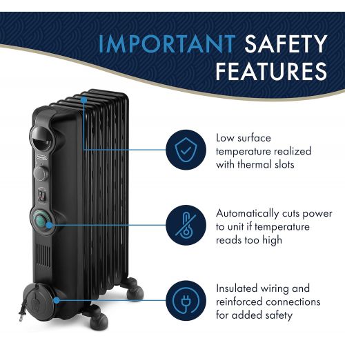 드롱기 [아마존베스트]DeLonghi Oil-Filled Radiator Space Heater, Quiet 1500W, Adjustable Thermostat, 3 Heat Settings, Energy Saving, Safety Features, Nice for Home with Pets/Kids, Black, Comfort Temp KH