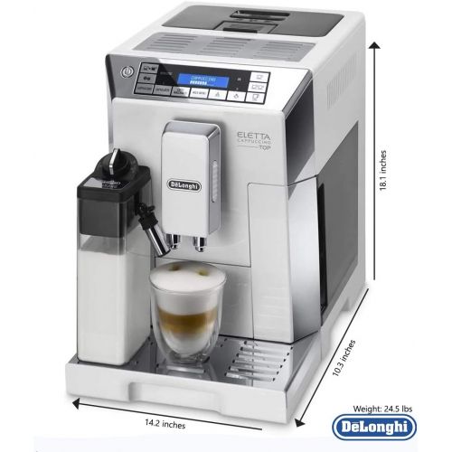 드롱기 Delonghi super-automatic espresso coffee machine - with an adjustable silent ceramic grinder, double boiler, milk frother for brewing espresso, cappuccino, latte & macchiato, Elett