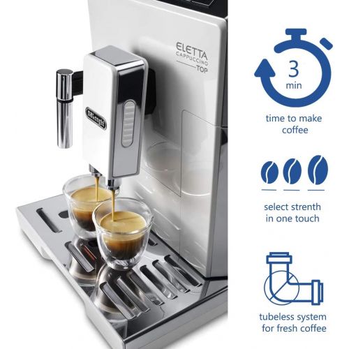 드롱기 Delonghi super-automatic espresso coffee machine - with an adjustable silent ceramic grinder, double boiler, milk frother for brewing espresso, cappuccino, latte & macchiato, Elett