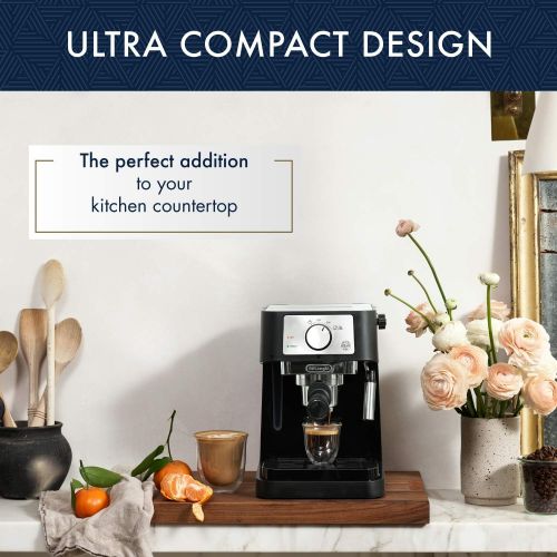 드롱기 [아마존베스트]DeLonghi Stilosa Manual Espresso Machine, Latte & Cappuccino Maker, 15 Bar Pump Pressure + Manual Milk Frother Steam Wand, Black / Stainless, EC260BK