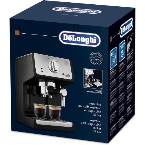 드롱기 [아마존베스트]De’Longhi DeLonghi ECP 33.21 Espresso Filter Machine / Filter Holder with Aluminium Finish / Milk Foam Nozzle / Filter Insert for 1 or 2 Espresso Cups / Also Suitable for Pods / Black and Si