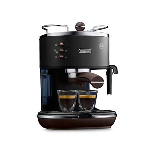 드롱기 De’Longhi DeLonghi Icona Vintage Espresso Portafilter Machine KBOV2001.BK with Professional Milk Frothing Nozzle, 15 Bar, 1.4 L, Black & Bosch TSM6A013B Coffee Grinder, Black