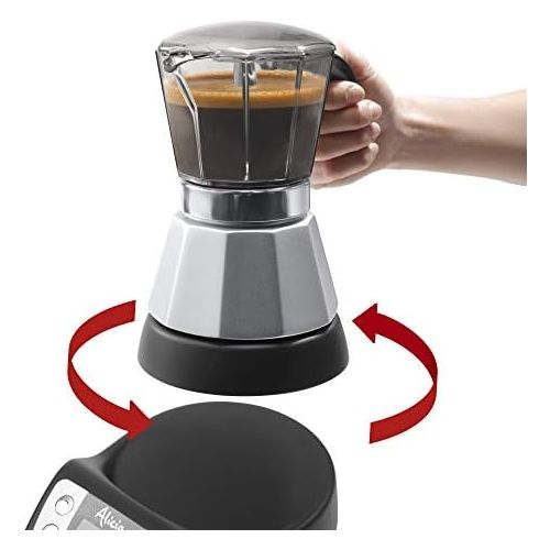 드롱기 Delonghi EMKP42.B Alicia Plus - Electric Moka Coffee Machine, 450 W, 2-4 Cups, Plastic, Black / Silver Black