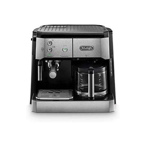 드롱기 De’Longhi DeLonghi BCO 421.S Combination Coffee Machine with Espresso Strainer and Filter Coffee Function Including Milk Frothing Nozzle, Glass Jug & Water Filter System, Stainless Steel/Bla