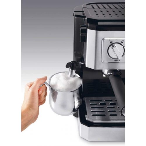 드롱기 De’Longhi DeLonghi BCO 421.S Combination Coffee Machine with Espresso Strainer and Filter Coffee Function Including Milk Frothing Nozzle, Glass Jug & Water Filter System, Stainless Steel/Bla