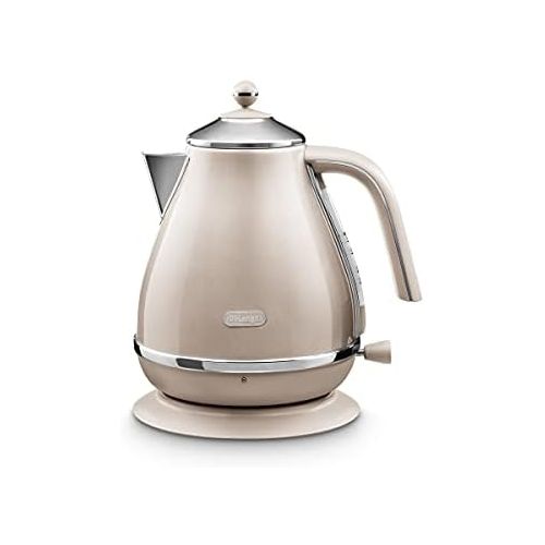 드롱기 DeLonghi Icona Vintage Metallics KBOV3001BG Electric Kettle, 360° Swivel Base, Cord Storage, Stainless Steel, 2000W, Beige