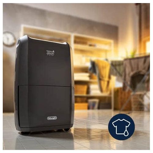 드롱기 De’Longhi DeLonghi Dehumidifier DDSX220WFA - Dehumidifier and Air Purifier for Rooms up to 90 m³, Laundry Function, Wi-Fi, Works with Alexa, Allergy Sufferers, 21 Litres/Day, Black