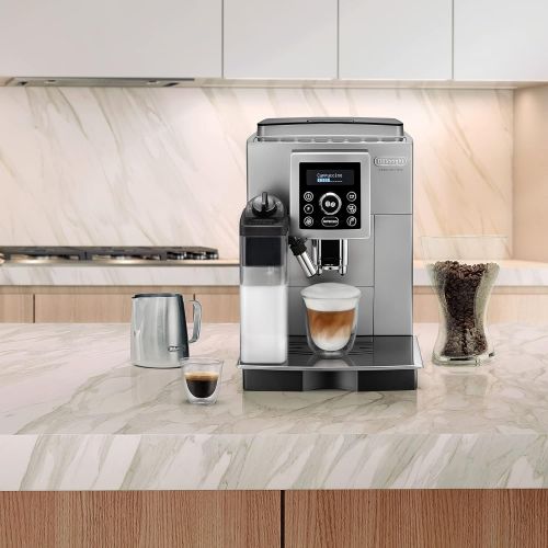 드롱기 DeLonghi ECAM 23.460.SB Fully Automatic Coffee Machine (15 Bar Pressure, Automatic Cappuccino System, Removable Water Tank 1.8 L, LCD Panel, Automatic Cleaning) Silver/Black