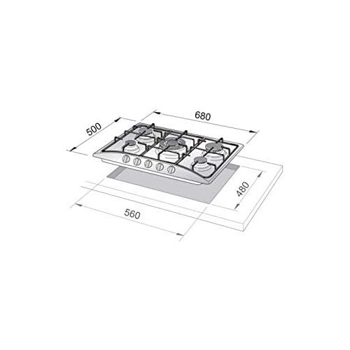 드롱기 De’Longhi DeLonghi PFI 57 GH Kochplatte 5 Brenner mit Doppelkrone, Gaseinbau 68 cm, Grillrost aus Edelstahl