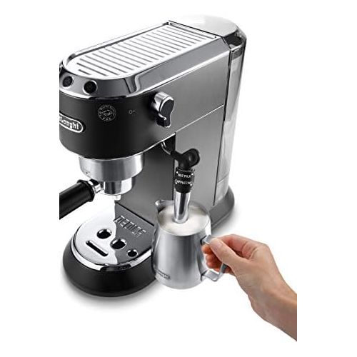 드롱기 De’Longhi DeLonghi Dedica Style EC 685.BK Espresso Filter Holder Espresso Machine with Professional Milk Foam Nozzle 15 cm Wide 1 Litre Water Tank Full Metal Casing E.S.E Pads Black