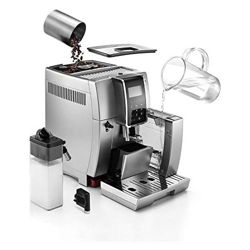 드롱기 De’Longhi DeLonghi Dinamica ECAM 350.75.S Fully Automatic Coffee Machine with Milk System, Cappuccino and Espresso at the Touch of a Button, Digital Display with Clear Text, 2 Cup Function,