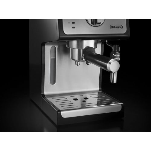 드롱기 De’Longhi DeLonghi ECP 35.31 Espresso Filter Machine / Filter Holder with Aluminium Finish / Milk Foam Nozzle / Filter Insert for 1 or 2 Espresso Cups / Also Suitable for Pods / Black and Si