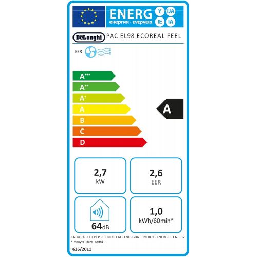 드롱기 DeLonghi Pinguino PAC ECO Silent Mobile Air Conditioner, PAC EL98 ECO RealFeel
