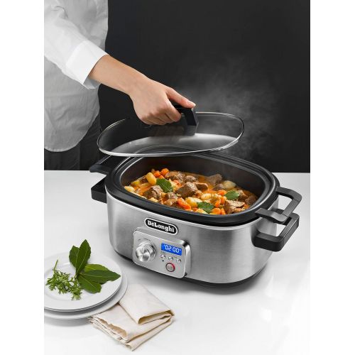 드롱기 DeLonghi CKS1660D Livenza Programmable Slow Cooker with Stovetop-Safe Pot