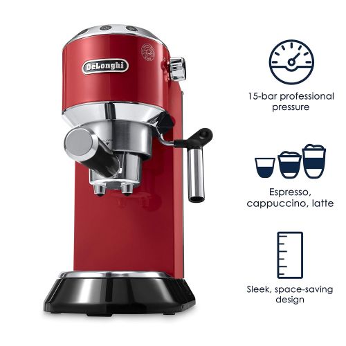 드롱기 DeLonghi Delonghi EC680R DEDICA 15-Bar Pump Espresso Machine, Red