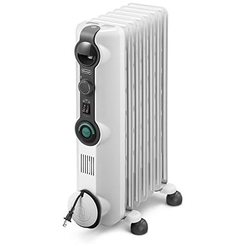 드롱기 DeLonghi Oil-Filled Radiator Space Heater Energy Saving, Safety Features, Nice for Home with Pets/Kids, 9w x 7d x 10h, Light Gray-Comfort Temp