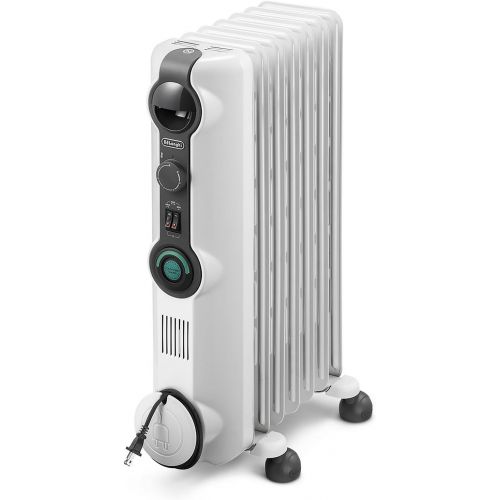 드롱기 DeLonghi Oil-Filled Radiator Space Heater Energy Saving, Safety Features, Nice for Home with Pets/Kids, 9w x 7d x 10h, Light Gray-Comfort Temp