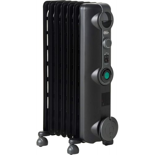 드롱기 DeLonghi, Quiet 1500W, Adjustable Oil-Filled Radiator Space Heater, 14 w x 6 d x 25 h, Black
