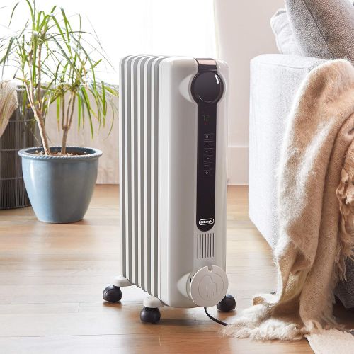 드롱기 DeLonghi Radia S Eco Digital Full Room Radiant Heater, 15w x 6d x 25h, Light Gray