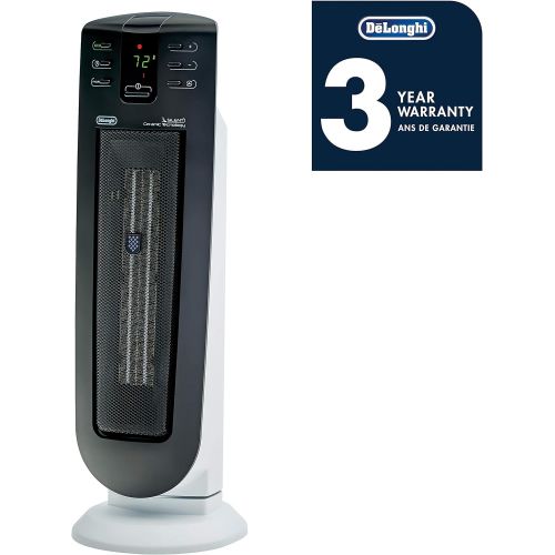 드롱기 DeLonghi Ceramic Tower Heater, Quiet 1500W, Digital Adjustable Thermostat, 3 Heat Settings, Timer, Remote Control, ECO Energy Saving Mode, Safety Features, 24, Dark Gray, TCH7915ER