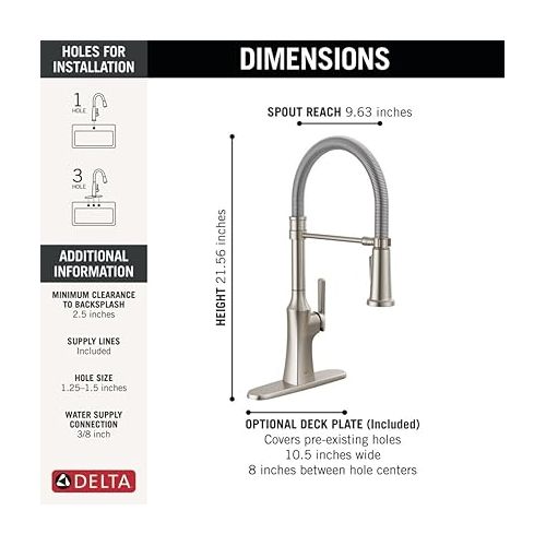  Delta Faucet Ermelo Pro Commercial Style Kitchen Faucet, Kitchen Faucets with Pull Down Sprayer Brushed Nickel, Kitchen Sink Faucet, Faucet for Kitchen Sink with Magnetic Dock, Stainless 18887-SS-DST