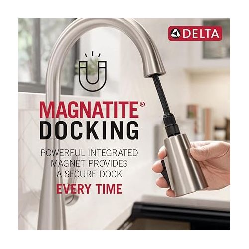  Delta Faucet Ermelo Pro Commercial Style Kitchen Faucet, Kitchen Faucets with Pull Down Sprayer Brushed Nickel, Kitchen Sink Faucet, Faucet for Kitchen Sink with Magnetic Dock, Stainless 18887-SS-DST