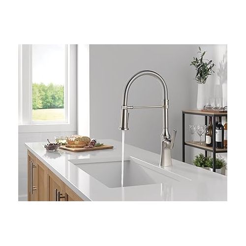  Delta Faucet Ermelo Pro Commercial Style Kitchen Faucet, Kitchen Faucets with Pull Down Sprayer Brushed Nickel, Kitchen Sink Faucet, Faucet for Kitchen Sink with Magnetic Dock, Stainless 18887-SS-DST