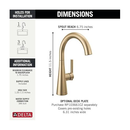  Delta Faucet Bar Faucet Gold, Bar Sink Faucet Single Hole Gold, Wet Bar Faucets, Prep Sink Faucet, Faucet for Bar Sink, Champagne Bronze 14882LF-CZ