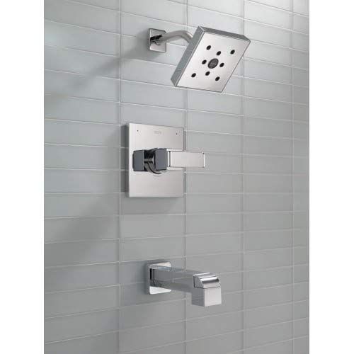  Delta Faucet Ara 14 Series Single-Function Tub and Shower Trim Kit with Single-Spray H2Okinetic Shower Head, Stainless T14467-SS (Valve Not Included)