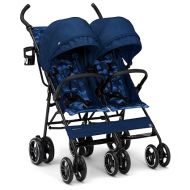 GAP babyGap Classic Side-by-Side Double Stroller - Lightweight Double Stroller with Recline, Extendable Sun Visors & Compact Fold - Made with Sustainable Materials, Navy Camo