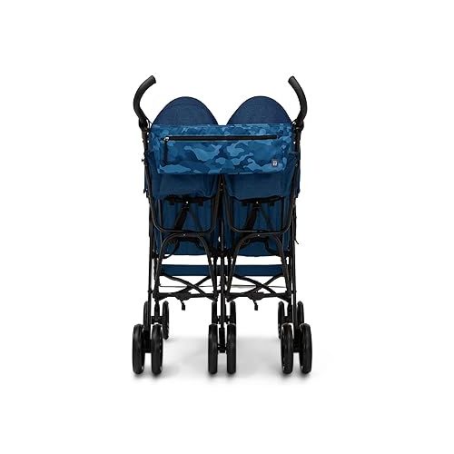  GAP babyGap Classic Side-by-Side Double Stroller - Lightweight Double Stroller with Recline, Extendable Sun Visors & Compact Fold - Made with Sustainable Materials, Navy Camo