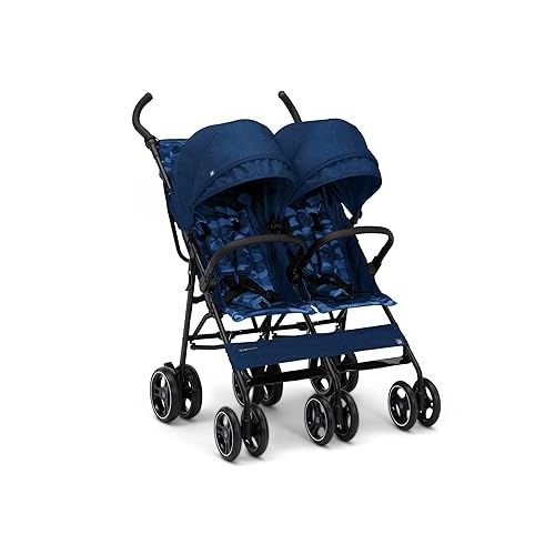  GAP babyGap Classic Side-by-Side Double Stroller - Lightweight Double Stroller with Recline, Extendable Sun Visors & Compact Fold - Made with Sustainable Materials, Navy Camo