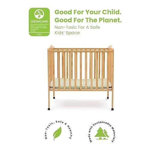  Delta Children Folding Portable Mini Baby Crib with 1.5-inch Mattress - Greenguard Gold Certified, Natural