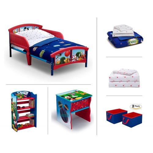  Delta Children Disney Mickey Mouse Toddler Room Set, 6-Piece (Toddler Bed | Bookcase | Side Table | Bedding Set |...