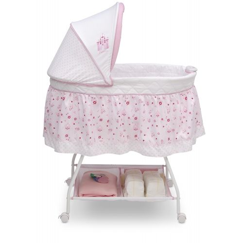  Delta Children Disney Baby Ultimate Sweet Beginnings Bedside Bassinet - Portable Crib with Lights, Sounds and Vibrations, Disney Princess