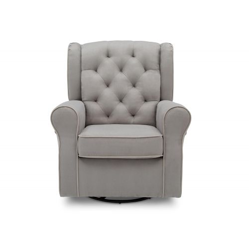  Delta Children Emerson Upholstered Glider Swivel Rocker Chair, Dove Grey with Soft Grey Welt