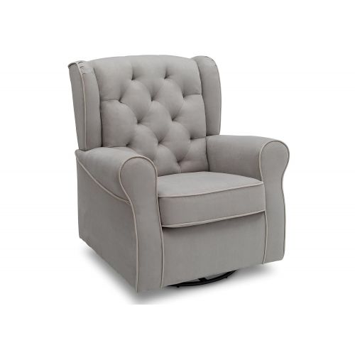  Delta Children Emerson Upholstered Glider Swivel Rocker Chair, Dove Grey with Soft Grey Welt