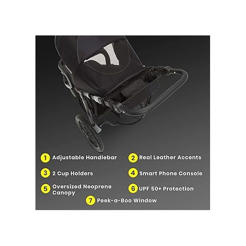  Jeep Hydro Sport Plus Jogger by Delta Children, Includes Car Seat Adapter, Black, Neoprene, Leather