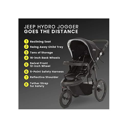  Jeep Hydro Sport Plus Jogger by Delta Children, Includes Car Seat Adapter, Black, Neoprene, Leather