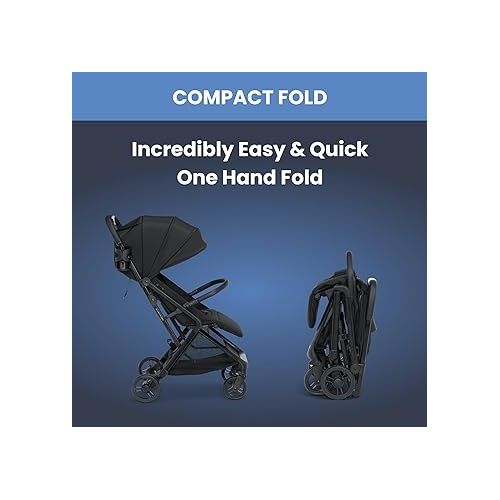  Delta Children Icon Ultra Compact Lightweight Travel Stroller - One-Hand Fold - Only 15.6 Pounds - Fits in Overhead Compartments - Greenguard Gold Certified - Multi-Position Recline, Black
