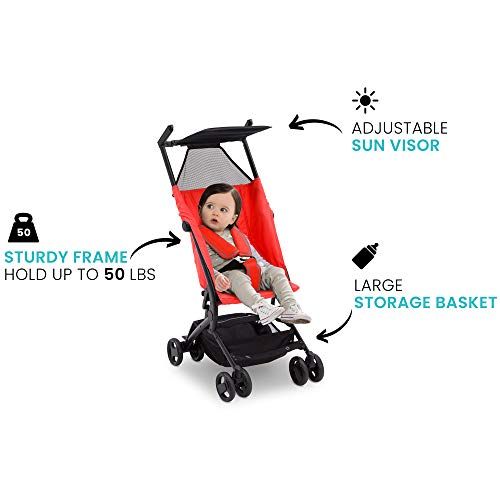  [아마존베스트]The Clutch Stroller by Delta Children - Lightweight Compact Folding Stroller - Includes Travel Bag - Fits Airplane Overhead Storage - Red