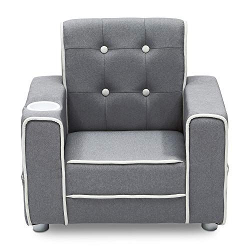  [아마존베스트]Delta Children Chelsea Kids Upholstered Chair with Cup Holder, Soft Grey