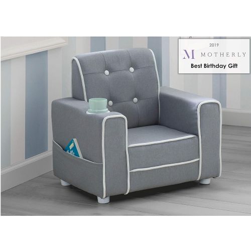  [아마존베스트]Delta Children Chelsea Kids Upholstered Chair with Cup Holder, Soft Grey