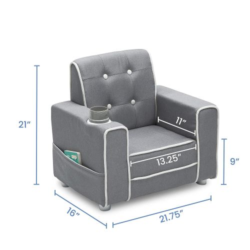  [아마존베스트]Delta Children Chelsea Kids Upholstered Chair with Cup Holder, Soft Grey