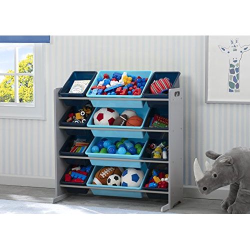  [아마존베스트]Delta Children Kids Toy Storage Organizer with 12 Plastic Bins, Grey/Blue, Grey/Blue