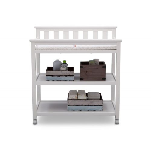  Delta Children Flat Top Changing Table with Wheels and Changing Pad, Bianca White