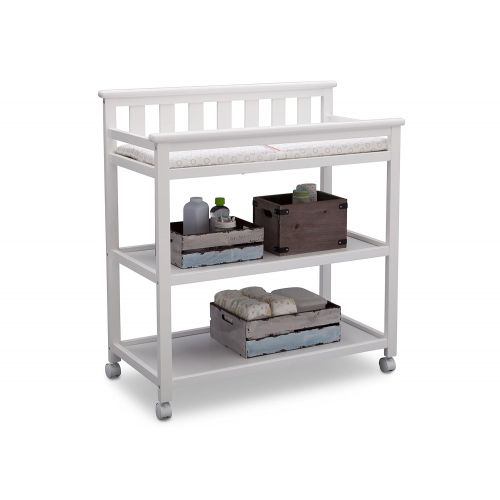  Delta Children Flat Top Changing Table with Wheels and Changing Pad, Bianca White