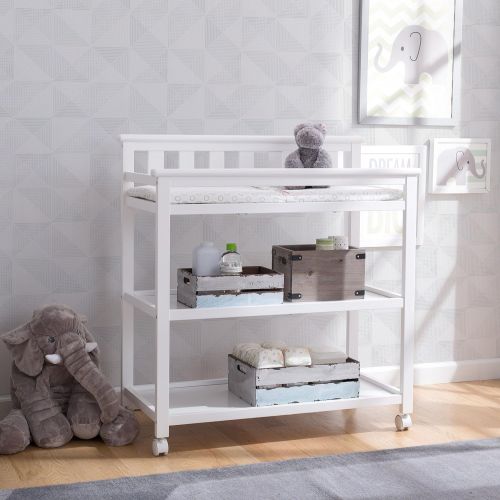  Delta Children Flat Top Changing Table with Wheels and Changing Pad, Bianca White
