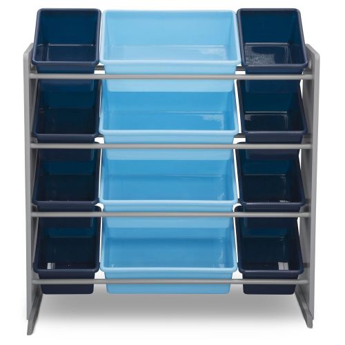  Delta Children Kids Toy Storage Organizer with 12 Plastic Bins, Grey/Blue, Grey/Blue